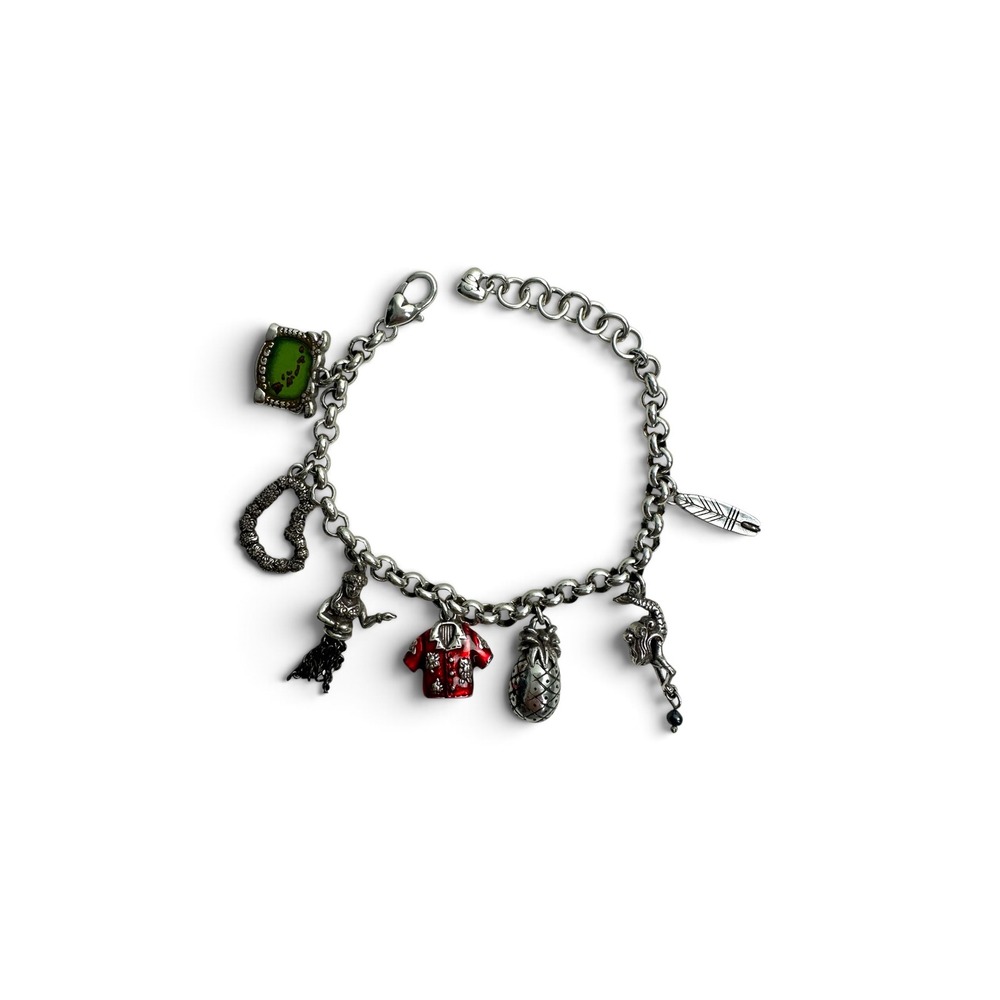 Brighton Charm Bracelet Women Silver-Plated Hawaii Tropical Enamel Charms 8.25in